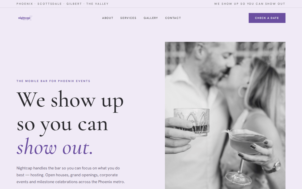 Mobile Bar Website — homepage screenshot